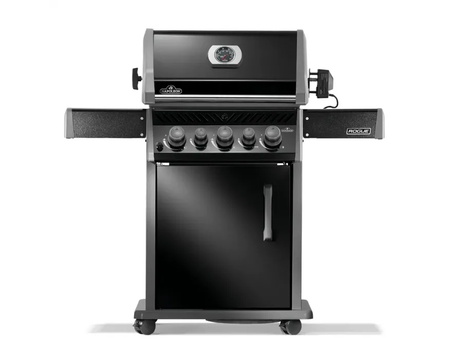 Rogue 425 Grill gazowy z palnikiem rożna,  kuchenką boczną i rożnem w komplecie, czarny