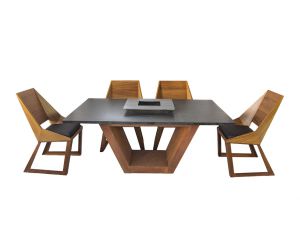 Zestaw stół z paleniskiem i 6 krzeseł Carbon